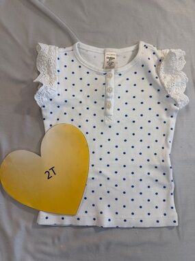 OshKosh B'gosh - White Top with Blue Dots and Lace Sleeves